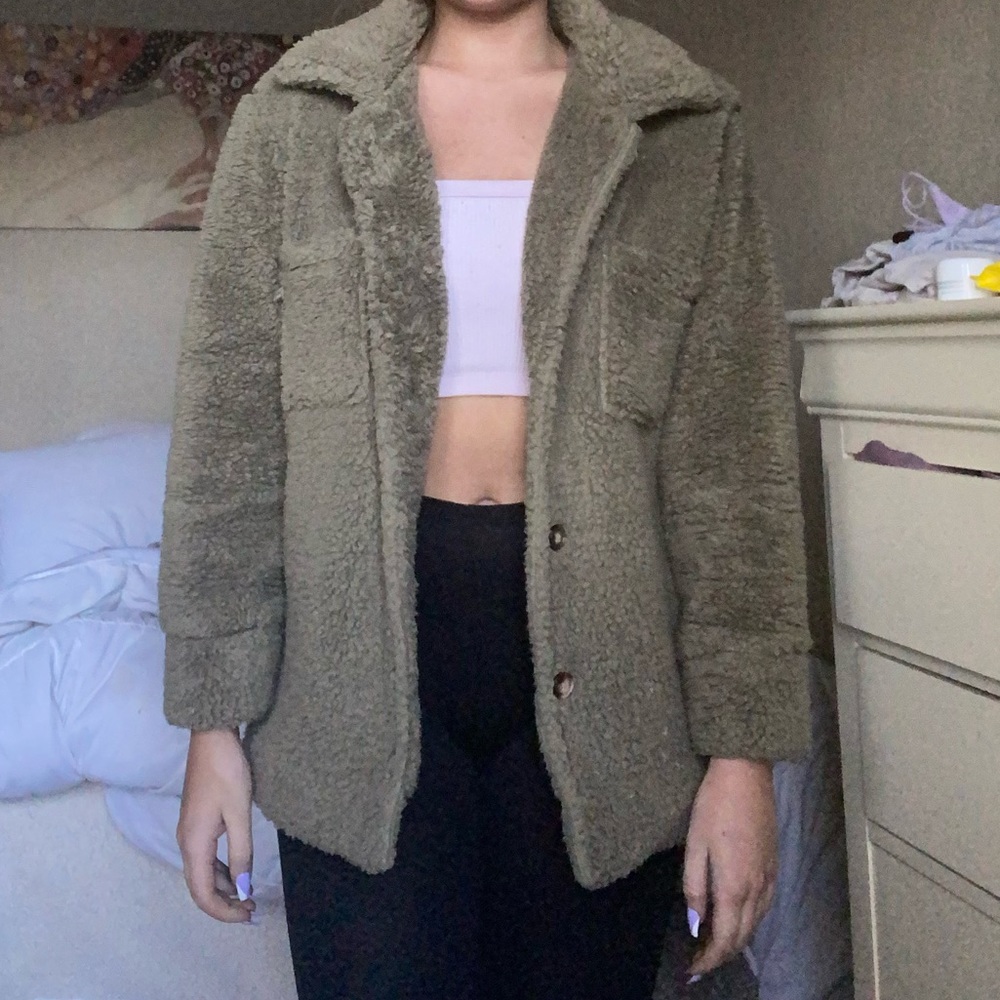 Forrest Green Teddy Bear Coat Forever 21